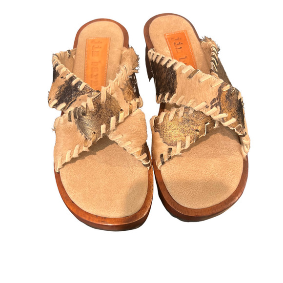 Jim Barnier Wooden Heel Clog Crossover Copper Must Women Size 8 Platform Sandals - Picture 2 of 10